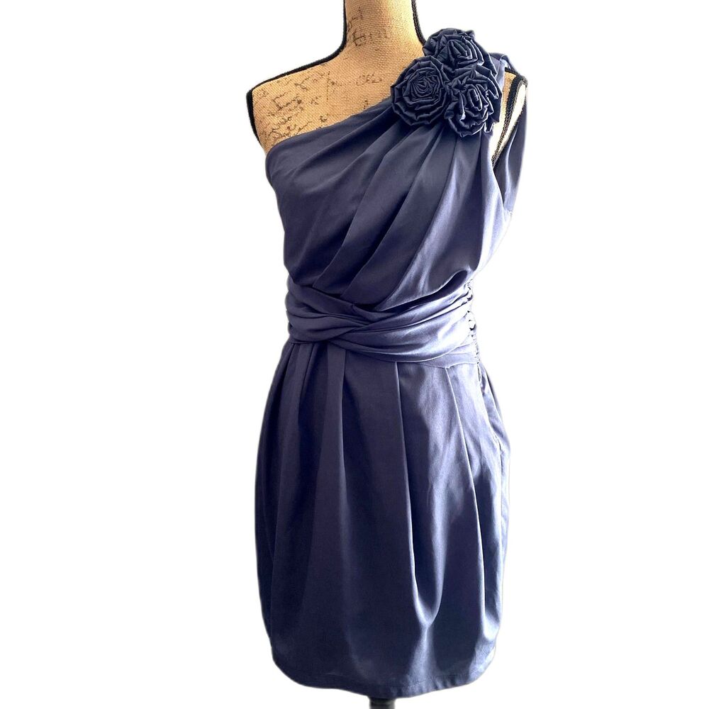 MM Couture by Miss Me One Shoulder Dress Rosette‎ Dusty Blue Size Medium